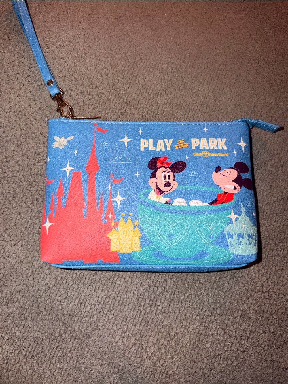 Disney Blue & Coral Play in the Park Mickey and Minnie Wristlet